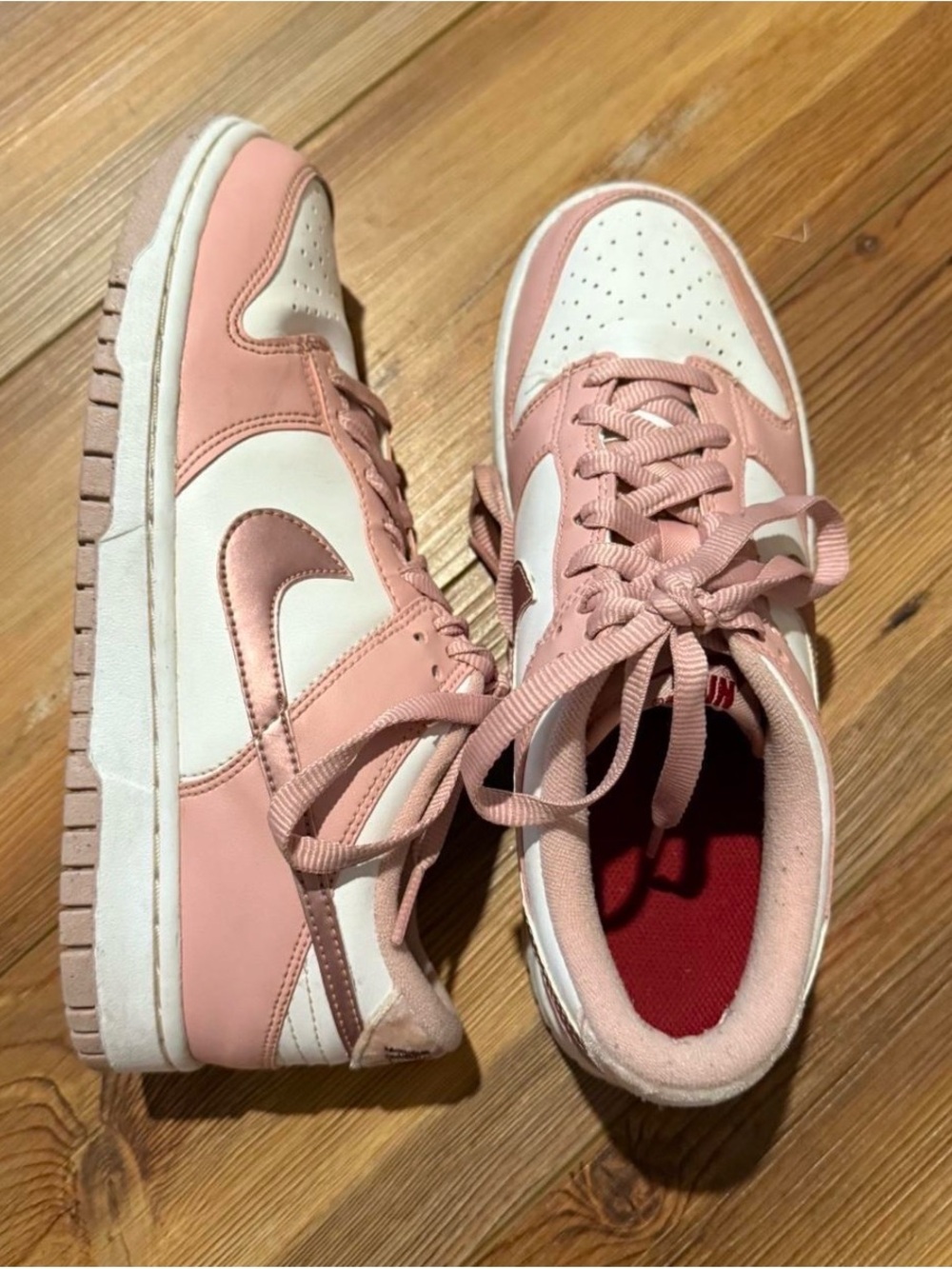 Nike Women’s Dunks — Pink and White Low-Top Sneakers with Swoosh